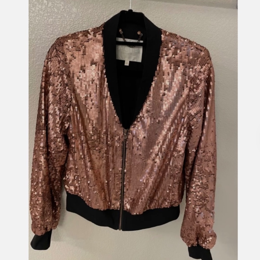 RACHEL RACHEL ROY Copper Sequin Bomber Jacket Size S